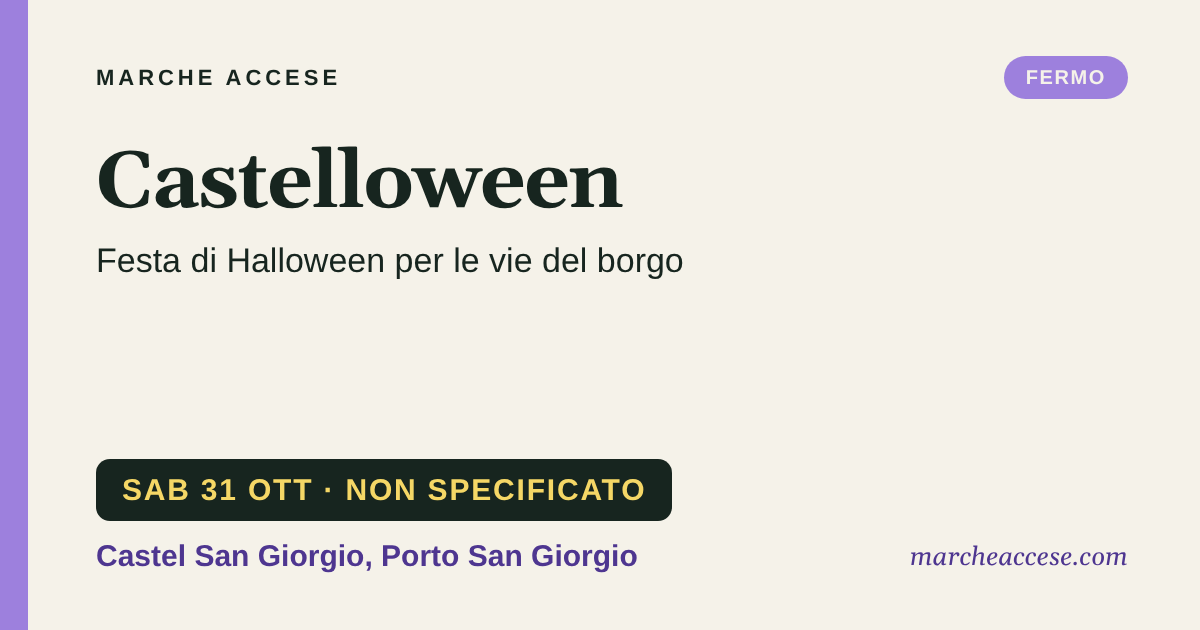 Castelloween | festa di Halloween per le vie del borgo, sabato 31 ottobre 2026, Castel San Giorgio, Porto San Giorgio