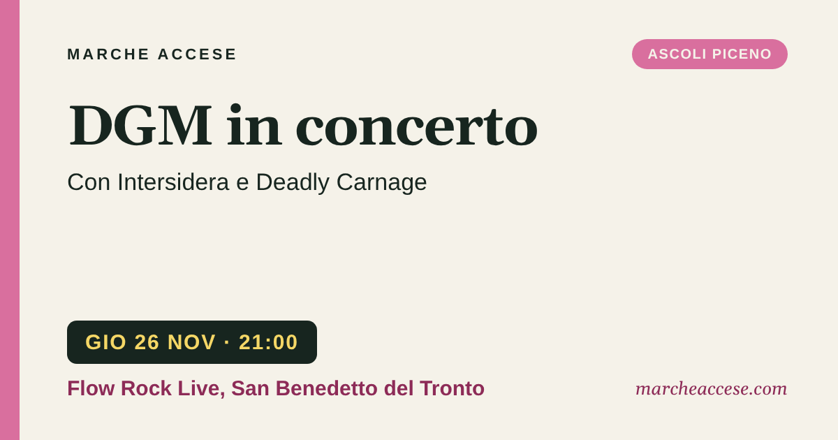DGM in concerto | con Intersidera e Deadly Carnage, giovedì 26 novembre 2026, Flow Rock Live, San Benedetto del Tronto