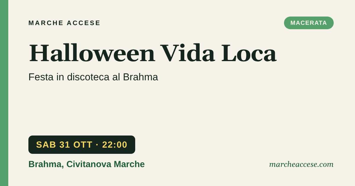 Halloween Vida Loca | festa in discoteca al Brahma, sabato 31 ottobre 2026, Brahma, Civitanova Marche