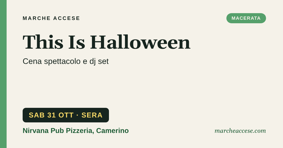 This Is Halloween | cena spettacolo e dj set, sabato 31 ottobre 2026, Nirvana Pub Pizzeria, Camerino