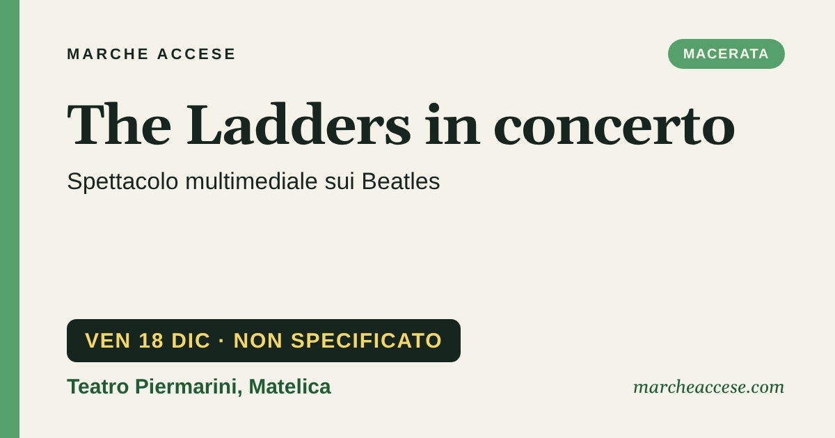 The Ladders in concerto | spettacolo multimediale sui Beatles, venerdì 18 dicembre 2026, Teatro Piermarini, Matelica