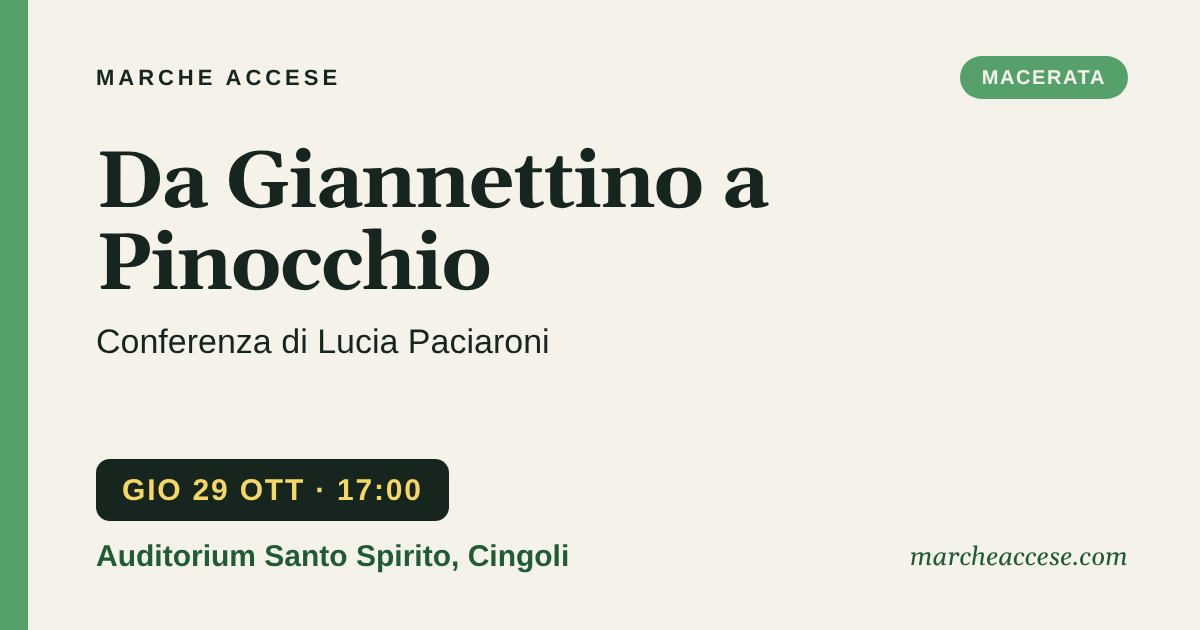 Da Giannettino a Pinocchio | conferenza di Lucia Paciaroni, giovedì 29 ottobre 2026, Auditorium Santo Spirito, Cingoli