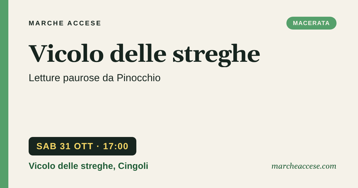 Vicolo delle streghe | letture paurose da Pinocchio, sabato 31 ottobre 2026, Vicolo delle streghe, Cingoli