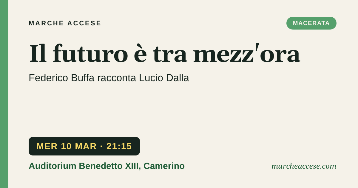 Il futuro è tra mezz'ora | Federico Buffa racconta Lucio Dalla, mercoledì 10 marzo 2027, Auditorium Benedetto XIII, Camerino