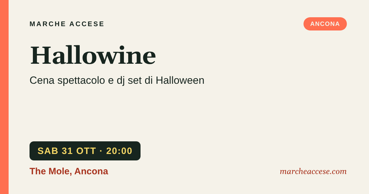 Hallowine | cena spettacolo e dj set di Halloween, sabato 31 ottobre 2026, The Mole, Ancona