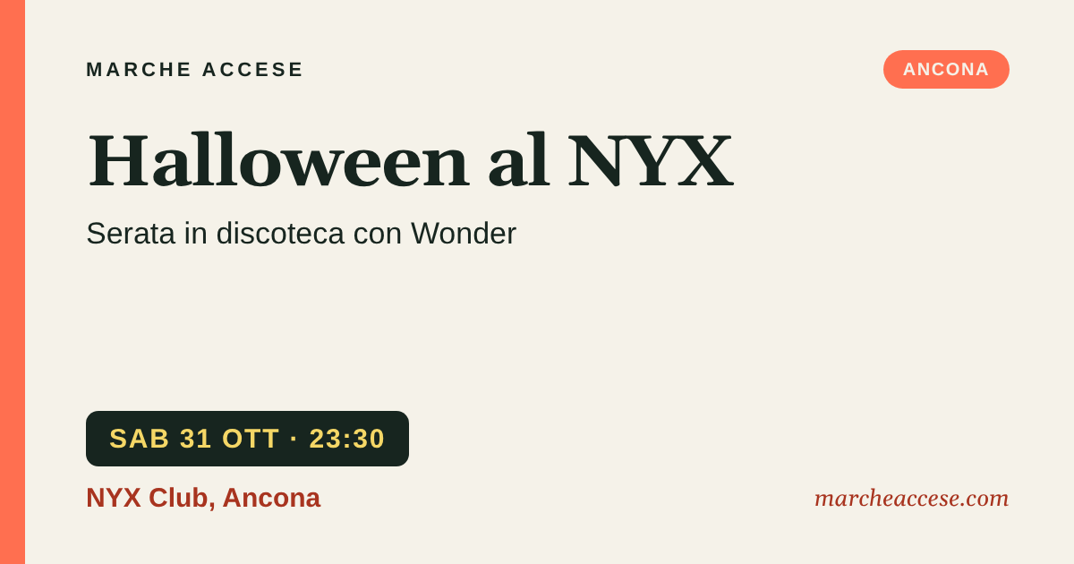Halloween al NYX | serata in discoteca con Wonder, sabato 31 ottobre 2026, NYX Club, Ancona