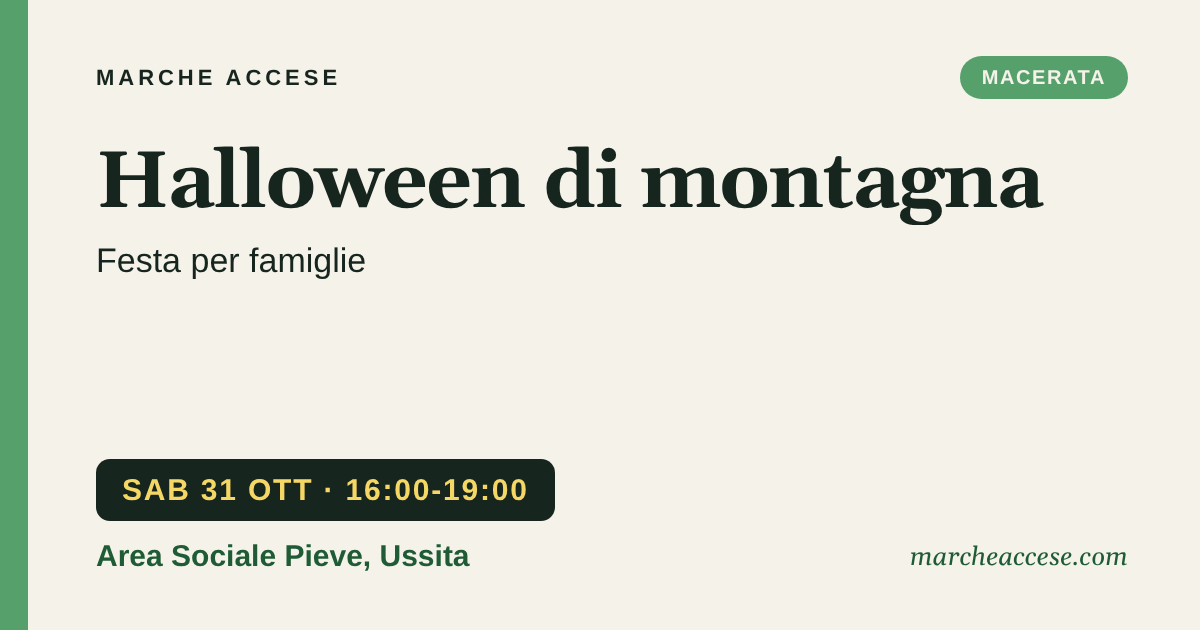Halloween di montagna | festa per famiglie, sabato 31 ottobre 2026, Area Sociale Pieve, Ussita