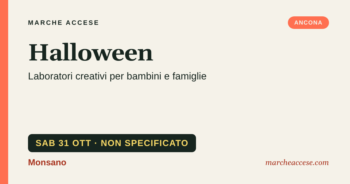 Halloween | laboratori creativi per bambini e famiglie, sabato 31 ottobre 2026, Monsano