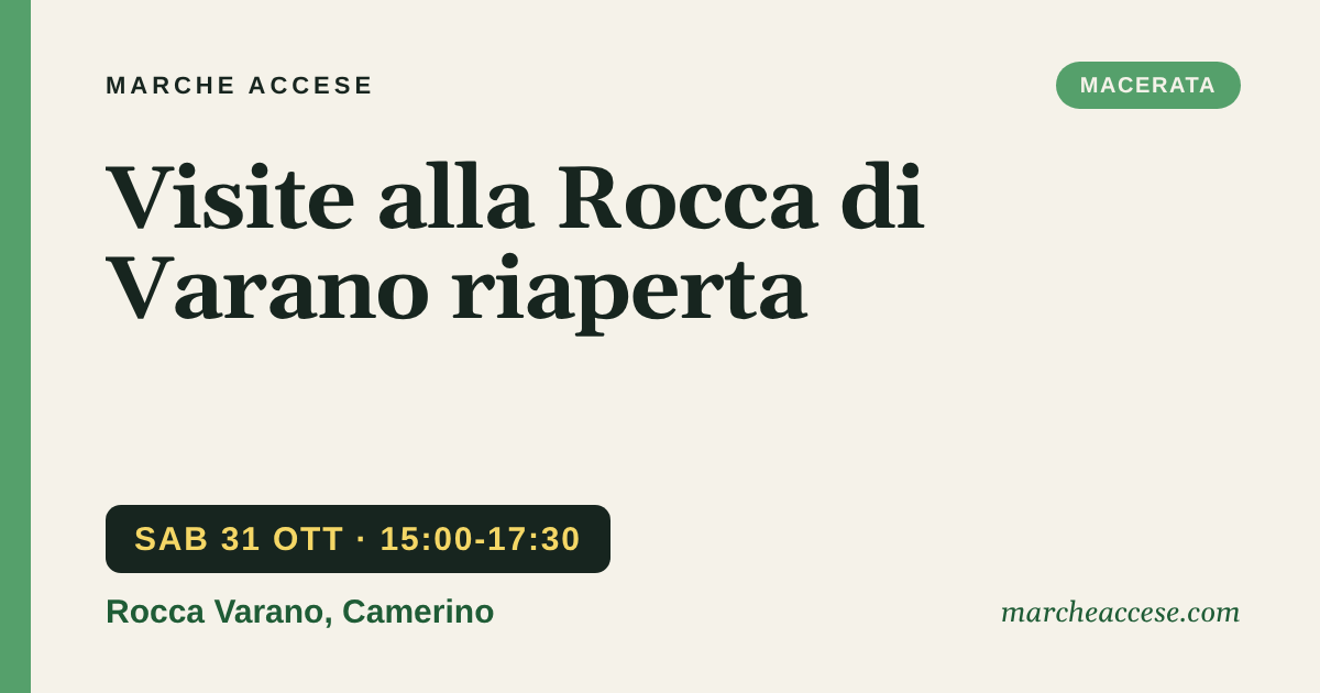 Visite alla Rocca di Varano riaperta, sabato 31 ottobre 2026, Rocca Varano, Camerino