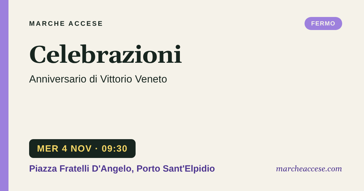 Celebrazioni | anniversario di Vittorio Veneto, mercoledì 4 novembre 2026, Piazza Fratelli D'Angelo, Porto Sant'Elpidio