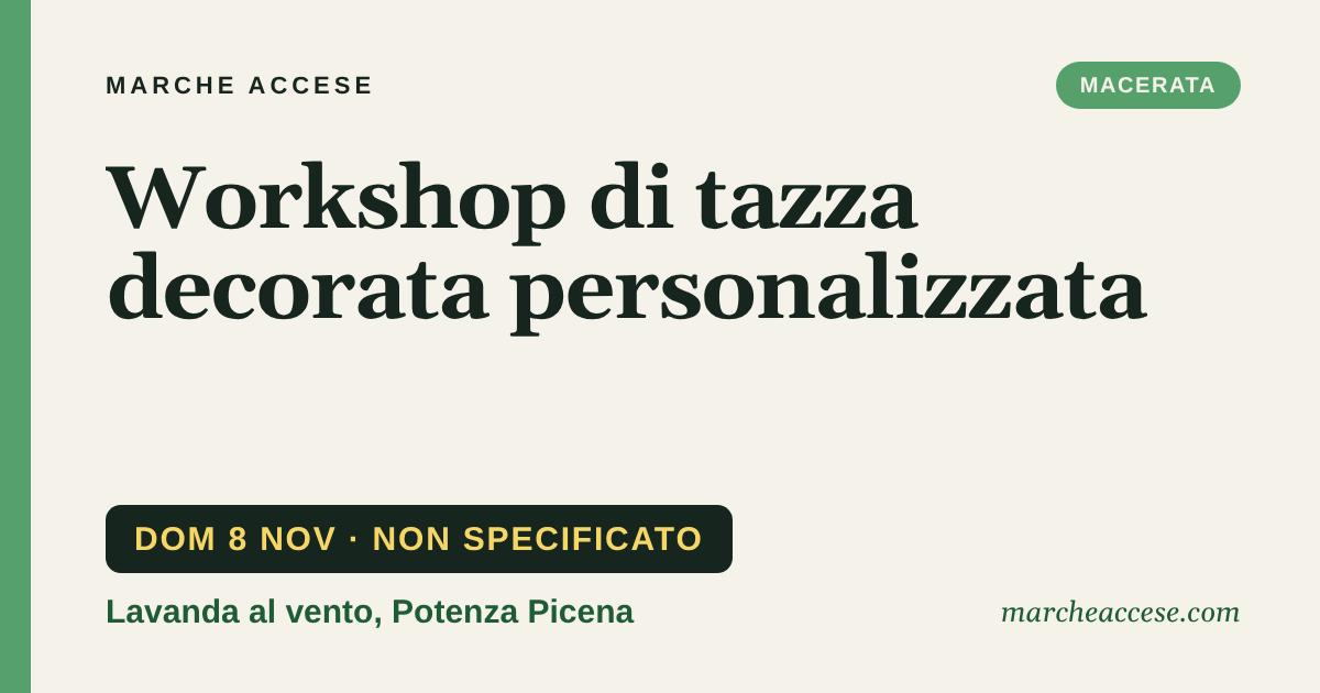 Workshop di tazza decorata personalizzata, domenica 8 novembre 2026, Lavanda al vento, Potenza Picena