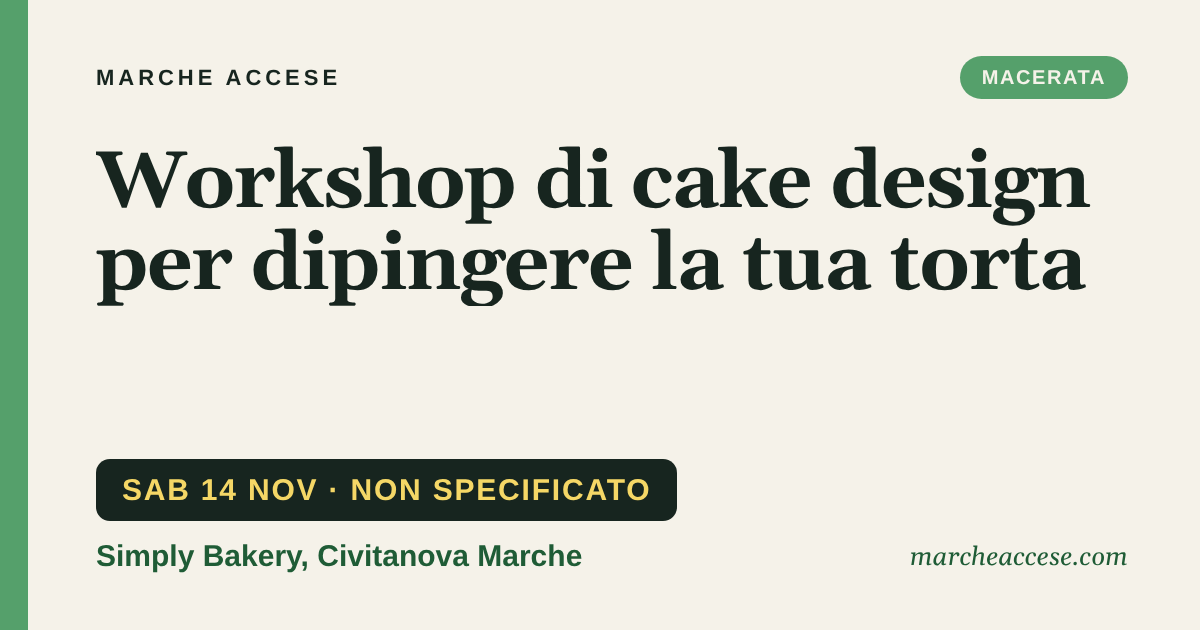 Workshop di cake design per dipingere la tua torta, sabato 14 novembre 2026, Simply Bakery, Civitanova Marche