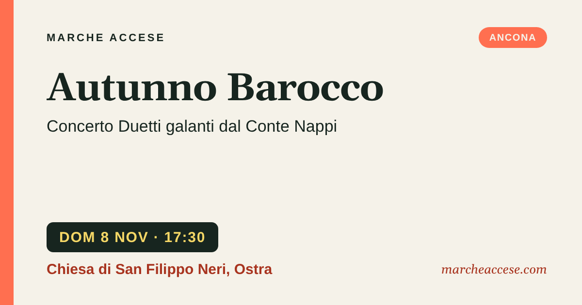 Autunno Barocco | concerto Duetti galanti dal Conte Nappi, domenica 8 novembre 2026, Chiesa di San Filippo Neri, Ostra