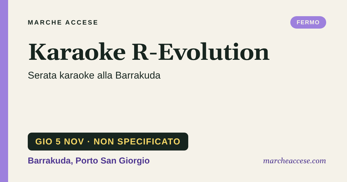 Karaoke R-Evolution | serata karaoke alla Barrakuda, giovedì 5 novembre 2026, Barrakuda, Porto San Giorgio
