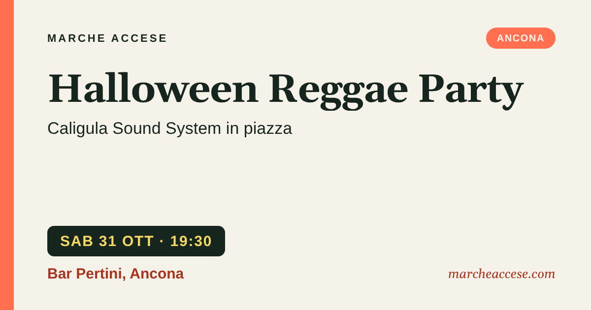 Halloween Reggae Party | Caligula Sound System in piazza, sabato 31 ottobre 2026, Bar Pertini, Ancona
