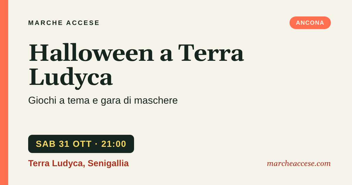 Halloween a Terra Ludyca | giochi a tema e gara di maschere, sabato 31 ottobre 2026, Terra Ludyca, Senigallia