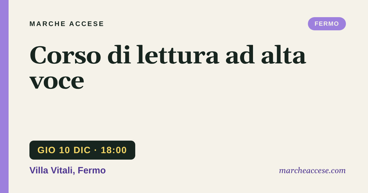 Corso di lettura ad alta voce, giovedì 10 dicembre 2026, Villa Vitali, Fermo