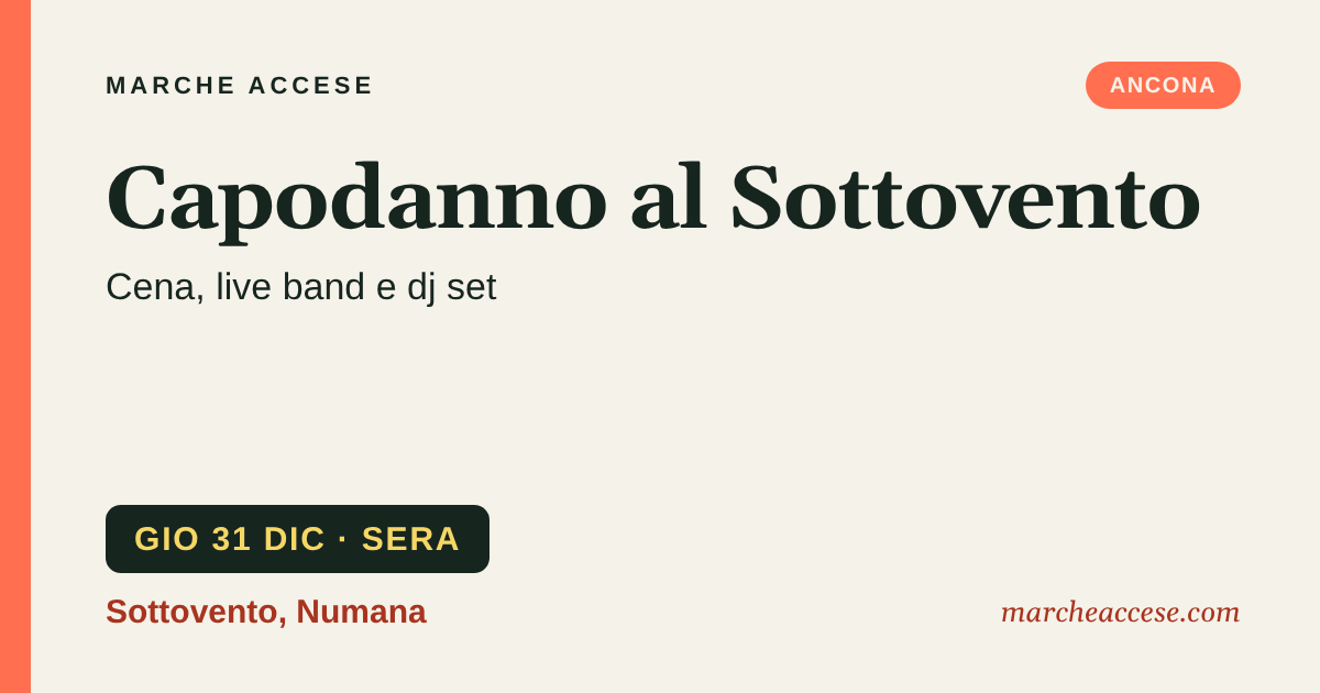 Capodanno al Sottovento | cena, live band e dj set, giovedì 31 dicembre 2026, Sottovento, Numana