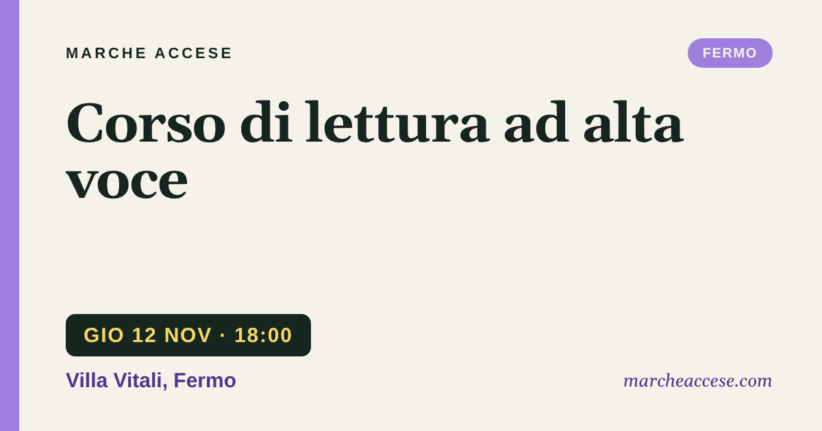 Corso di lettura ad alta voce, giovedì 12 novembre 2026, Villa Vitali, Fermo