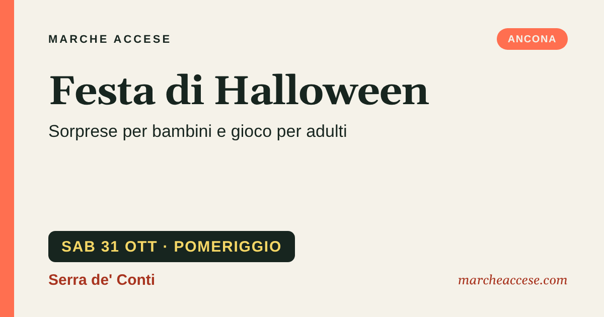 Festa di Halloween | sorprese per bambini e gioco per adulti, sabato 31 ottobre 2026, Serra de' Conti