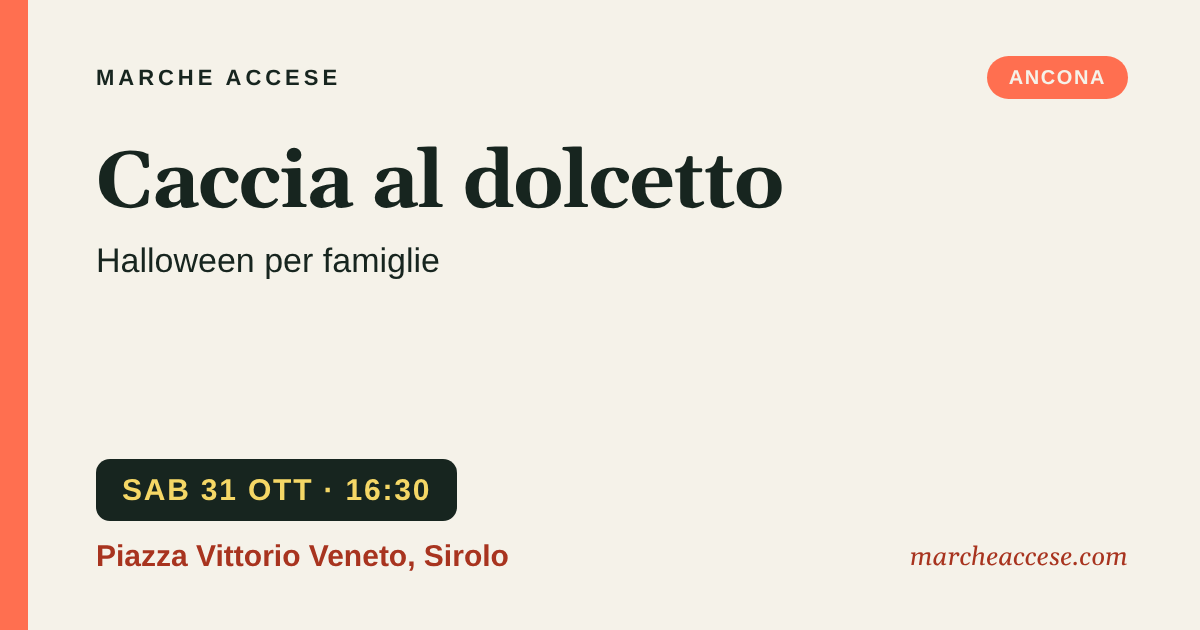 Caccia al dolcetto | Halloween per famiglie, sabato 31 ottobre 2026, Piazza Vittorio Veneto, Sirolo