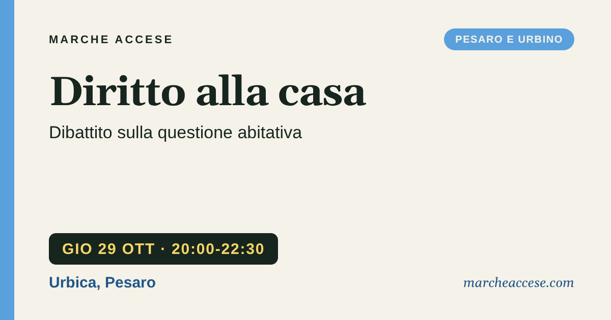 Diritto alla casa | dibattito sulla questione abitativa, giovedì 29 ottobre 2026, Urbica, Pesaro