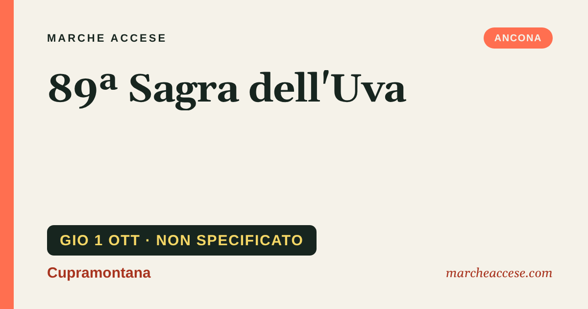 89ª Sagra dell'Uva, giovedì 1 ottobre 2026, Cupramontana