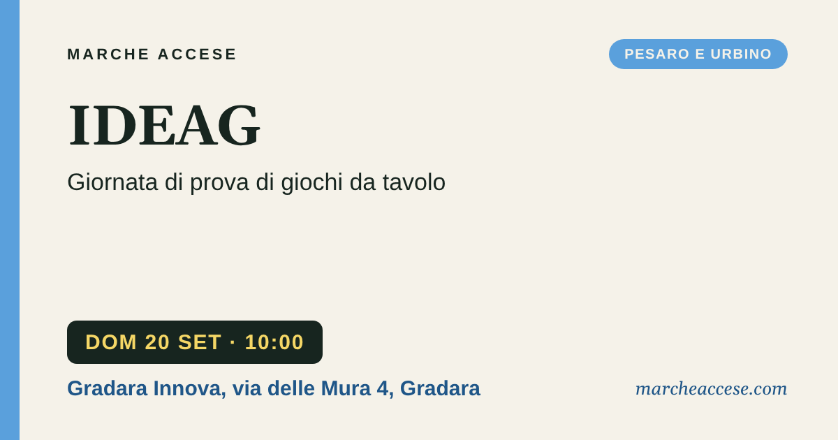 IDEAG | giornata di prova di giochi da tavolo, domenica 20 settembre 2026, Gradara Innova, via delle Mura 4, Gradara