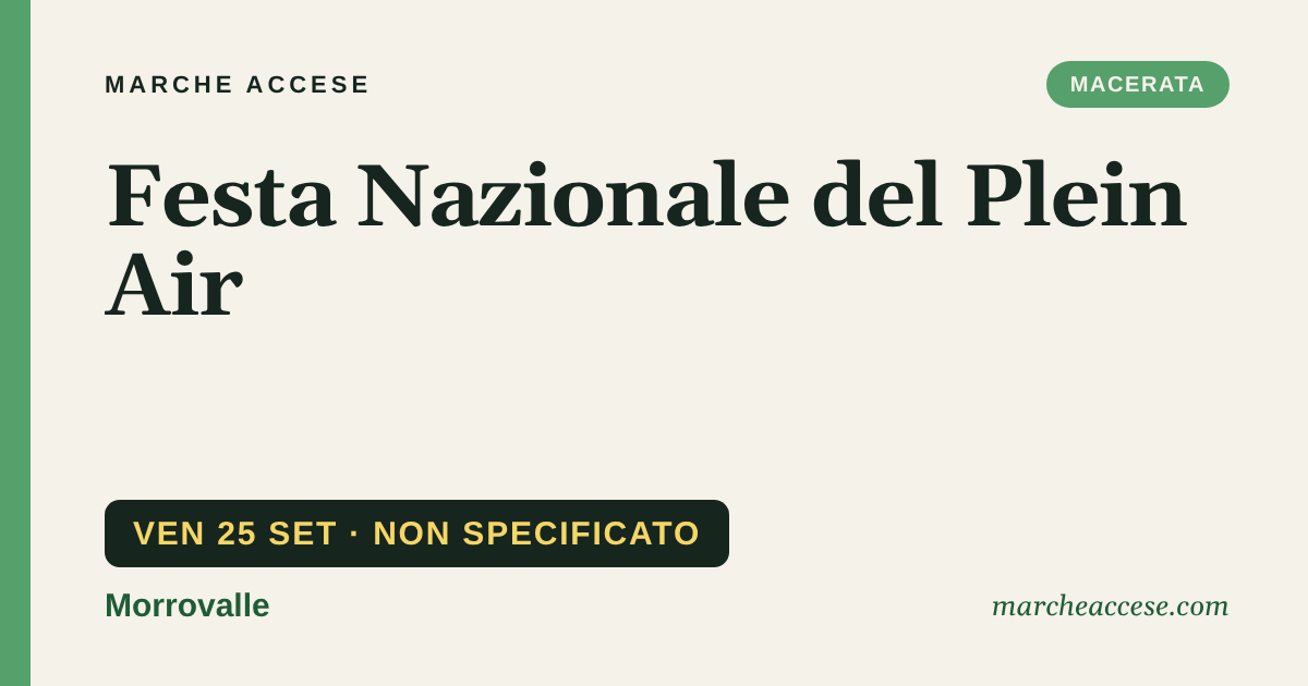 Festa Nazionale del Plein Air, venerdì 25 settembre 2026, Morrovalle